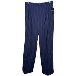 Lauren, Ralph Lauren navy blue white pinstripe pleated dress pants with pockets